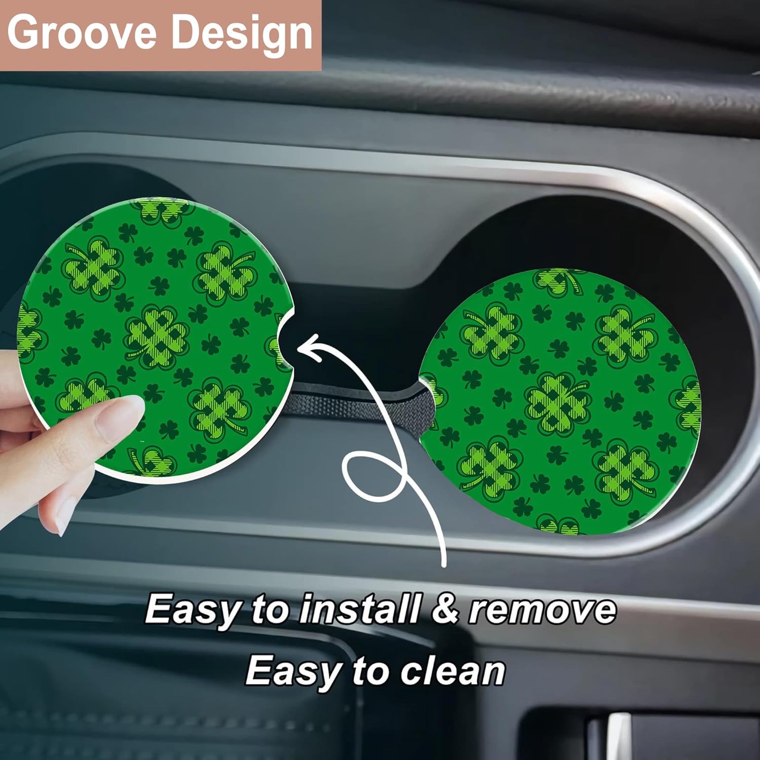 Car Accessories Cork - Car Coaster for Cup Holders,Green Plaid