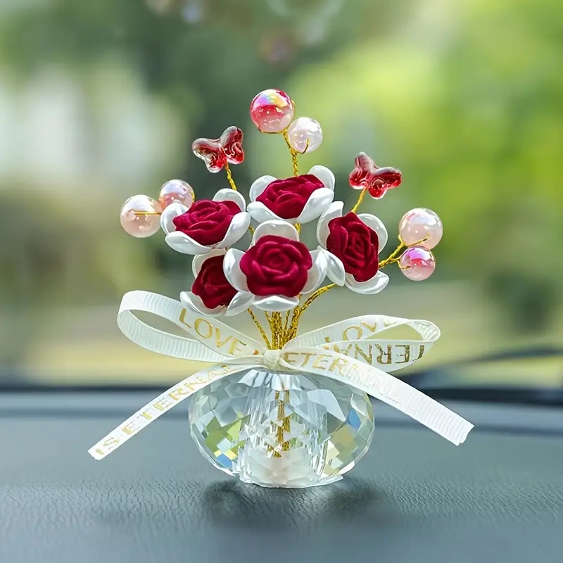 Car Accessories Walmart - 1PC Crystal Glass Rose Dashboard Ornament